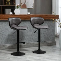 HOMCOM Adjustable Bar Stools Set of 2, Swivel Counter Height Barstools, Leathaire Upholstered Kitchen Island Stools with Back, Footrest and Steel Base, Dark Grey(m-8)