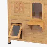 PawHut 2-Storey Outdoor Cat House, Wooden Catio with Openable Roof, Lounge Space, Fun Entrances, for Feral Cats, Yellow(m-9)