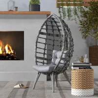 Outsunny Outdoor Egg Chair with Soft Cushion, Patio PE Rattan Wicker Balcony Chair with Height Adjustable Knob, 352lbs Capacity, for Backyard, Garden, Balcony, Lawn, Light Grey(m-8)