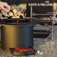 Outsunny 2-in-1 Smokeless Firepit, Stainless Steel Bonfire Stove with Poker and Ash Tray for Backyard, Patio, Picnic, Black(m-6)