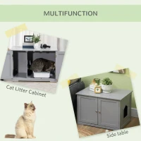 PawHut Modern Cat Litter Box Enclosure with Adjustable Partition for Customizable Space, Cat Washroom End Table for Indoor Cats with Hidden Storage Cabinet Space, Dark Gray(m-4)