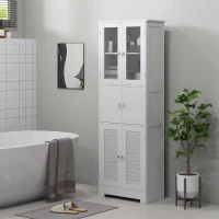 HOMCOM Freestanding Bathroom Cabinet with Glass/Louvred Doors, Tall Bathroom Cabinet for Kitchen, Study, Living Room(m-8)