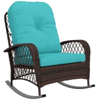 Outsunny Outdoor Wicker Rattan Rocking Chair Patio Rocker with Thick Cushions for Garden Backyard Porch, Turquoise(m-11)