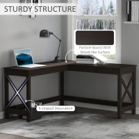 HOMCOM 57" L-Shaped Corner Desk, Computer Home Office Desk and Writing Table, Brown(m-6)