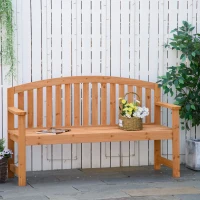 Outsunny 55" Wooden Garden Bench, 2 Seater Outdoor Patio Seat with Slatted Design for Deck, Porch or Garden, Natural(m-2)