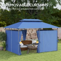 Outsunny 10' x 13' Double Roof Patio Gazebo, Outdoor Gazebo with Curtains, for Garden, Lawn, Backyard and Deck, Dark Blue(m-6)