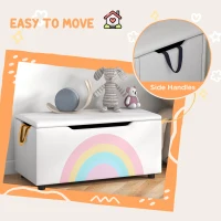 Qaba Toy Chest, Kids Toy Bench Box, Lightweight Storage Bench with Lid and Side Handles, for Nursery Room Playroom Bedroom, Gift for 3-8 Years Old, White(m-7)