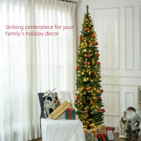 HOMCOM 8ft Pencil Christmas Tree, Slim Artificial Christmas Tree with Realistic Branches and Warm White LED Lights, Green(m-4)