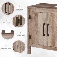 kleankin Pedestal Sink Storage Cabinet, Rustic Under Sink Cabinet, Bathroom Vanity Cabinet with Double Door Space Saver Organizer, Barnwood(m-5)