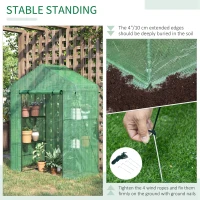 Outsunny 3-Tier Mini Greenhouse, Walk-in Greenhouse, Garden Hot House with 4 Shelves, Roll-Up Door and Weatherized Cover, 56" x 29" x 77", Dark Green(m-5)