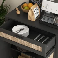 HOMCOM Kitchen Sideboard, Boho Storage Cabinet with 2 Rattan Decorated Doors and Drawer for Dining Room, Black(m-9)