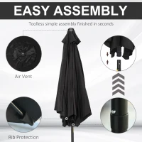 Outsunny 8.5' Round Aluminum Patio Umbrella Garden Parasol Market Sunshade Tilt Canopy w/ 6 Ribs, Crank Handle, Black(m-4)
