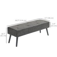HOMCOM Bedroom Bench, End of Bed Bench with Button Tufted, PU Leather Upholstered Entryway Bench with Wood Legs, Grey(m-3)