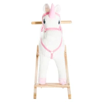Qaba Kids Plush Toy Rocking Horse Unicorn with Realistic Sounds, White & Pink(m-9)