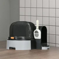 PawHut Cat Litter Box Easy to Clean Open with Scoop, Gray(m-10)