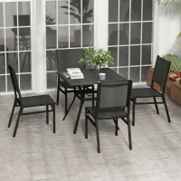Outsunny 5 Pieces Outdoor Dining Set with Umbrella Hole, Patio Table and Chairs with Steel Top, Breathable Mesh Seat Back(m-1)