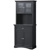 HOMCOM Tall Colonial Style Kitchen Pantry Storage Cabinet W/ Adjustable Shelves Black(m-11)
