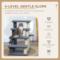 PawHut 4 Step Cat Tree Stairs with Cat Scratching Post, Jumping Platform, Toy Ball, Grey(m-4)