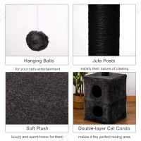 PawHut Cat Tree Floor to Ceiling Condo w/ Jute Scratching Post Dangling Ball Adjustable 86.5" H -96.5" H, Grey(m-6)
