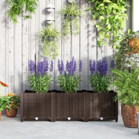 Outsunny Plastic Raised Garden Bed, Outdoor Planter Box with Drainage Holes for Patio, Balcony, 47.2" x 15.7" x 14.6", Brown(m-9)