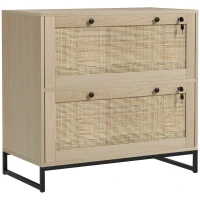 Vinsetto 2-Drawer Filing Cabinet with Lock, Rattan File Cabinet with Adjustable Hanging Bar, Natural(m-11)