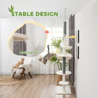 PawHut 89"- 100" Floor to Ceiling Cat Tree with Scratching Posts, Hammock, Perches & Toy Balls, White(m-5)