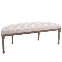 HOMCOM Semi-Circle End of Bed Bench with Tufted Design, Upholstered Bedroom Entryway Bench with Rubberwood Legs, Off White(m-11)