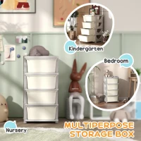Qaba 30" 4 Tier Kids Storage Unit Dresser Tower w/ 4 Drawers, Cream White(m-6)