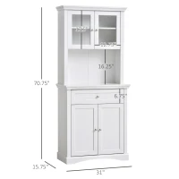 HOMCOM 71" Tall Kitchen Pantry Storage Cabinet, Freestanding Buffet Hutch with Glass Doors, Drawer, Microwave Space and Adjustable Shelves, White(m-3)