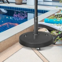 Outsunny 52lbs Resin Patio Umbrella Base with Wheels and Retractable Handles, 20.75" Round Outdoor Umbrella Stand Holder for Parasol Poles 1.5" - 1.9" Dia, Black(m-10)