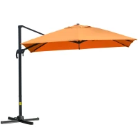 Outsunny 9.8x9.8ft Cantilever Umbrella Rotatable Square Top Market Parasol with 4 Adjustable Angle for Backyard Patio Outdoor Area Orange(m-2)