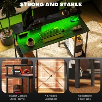 HOMCOM Computer Desk with Storage, 47" Reversible Computer Table with Power Outlets and LED Lights, Distressed Black(m-9)