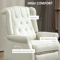 HOMCOM Wingback Reclining Chair with Footrest, Button Tufted Recliner Chair with Rolled Armrests for Living Room, Cream White(m-5)