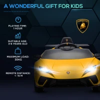 Qaba 12V Lamborghini Huracan Licensed Kids Electric Car with Remote Control, Spring Suspension, Transport Wheels, Yellow(m-10)
