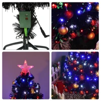 HOMCOM 4ft Prelit Artificial Christmas Tree with LED Lights, Multicolored Fiber Optics and Realistic Branch Tips, Black(m-9)