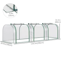 Outsunny 10' x 3' x 2.5' Portable Mini Tunnel Greenhouse with 3 Zipped Doors, Easy Assembly, Clear(m-3)