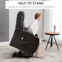 HOMCOM Electric Power Lift Chair, PU Leather Recliner Sofa with Footrest, Remote Control and Cup Holders, Brown(m-5)