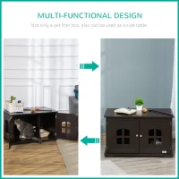 PawHut Cat Litter Box Enclosure Hidden Cat Furniture Cabinet Indoor Cat Washroom Double-door Nightstand End Table with Cat Hole Window Coffee(m-4)