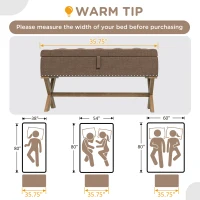 HOMCOM Upholstered Bedroom Bench, End of Bed Bench, Ottoman with Wood Legs, 35.75"W x 16.25"D x 19.75"H, Brown(m-7)