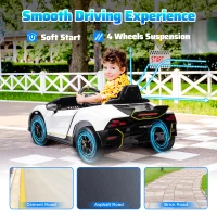 Qaba 12V Lamborghini Autentica Licensed Kids Car with Remote Control, 4 Wheels Spring Suspension, Soft Start, White(m-5)