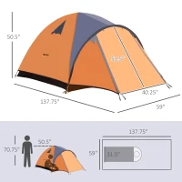 Outsunny Camping Tent with Porch for 4 People, Compact Portable Travel Camping Gear with 3 Doors, Outdoor Dome Tent for Backpacking Hiking or Beach with Windows, Carrying Bag, Orange(m-3)