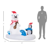 Outsunny 6ft Christmas Inflatable Polar Bear and Penguin with Santa's Hat Fishing on Board, Blow-Up Outdoor LED Yard Display for Lawn Garden Party(m-3)