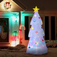 HOMCOM 8 FT Tall Lighted Inflatable Christmas Tree with Star and Multicolor Decorations Blow up Decor Home Indoors with 9 Built-in LED Lights Outdoor Toys in Yard Lawn Garden White(m-9)