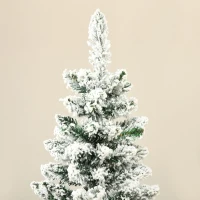 HOMCOM 6' Snow Flocked Artificial Pencil Christmas Tree, Slim Xmas Tree with Realistic Branches and Plastic Base Stand for Indoor Decoration, Green(m-8)