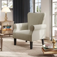 HOMCOM Fabric Armchair, Modern Accent Chair with Wood Legs for Living Room, Bedroom, Home Office, Beige(m-1)