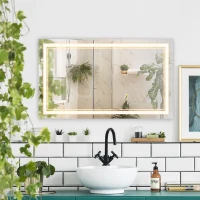 kleankin Bathroom Mirror with LED, Dimmable Vanity Mirror with 3 Light Colors, Memory Function Vertical and Horizontal Mount(m-10)