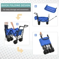 Outsunny Collapsible Folding Garden Utility Cart Wagon with Adjustable Push/Pull Handle, Canopy & All-Terrain Wheels, Blue(m-7)