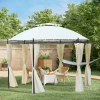 Outsunny 11.5' Patio Gazebo, Outdoor Gazebo Canopy Shelter with Curtains, Romantic Round Double Roof, Solid Steel Frame for Garden, Lawn, Backyard and Deck, Cream White(m-2)