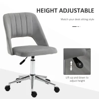 Vinsetto Mid Back Office Chair Velvet Fabric Swivel Scallop Shape Computer Desk Chair, Grey(m-4)