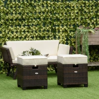 Outsunny 2 PCS Patio Wicker Ottoman Set, Two Square Outdoor PE Rattan Footrest with Removable Cushion, Freely Combined Furniture w/ Handle for Backyard, Garden, Poolside, Beige(m-1)